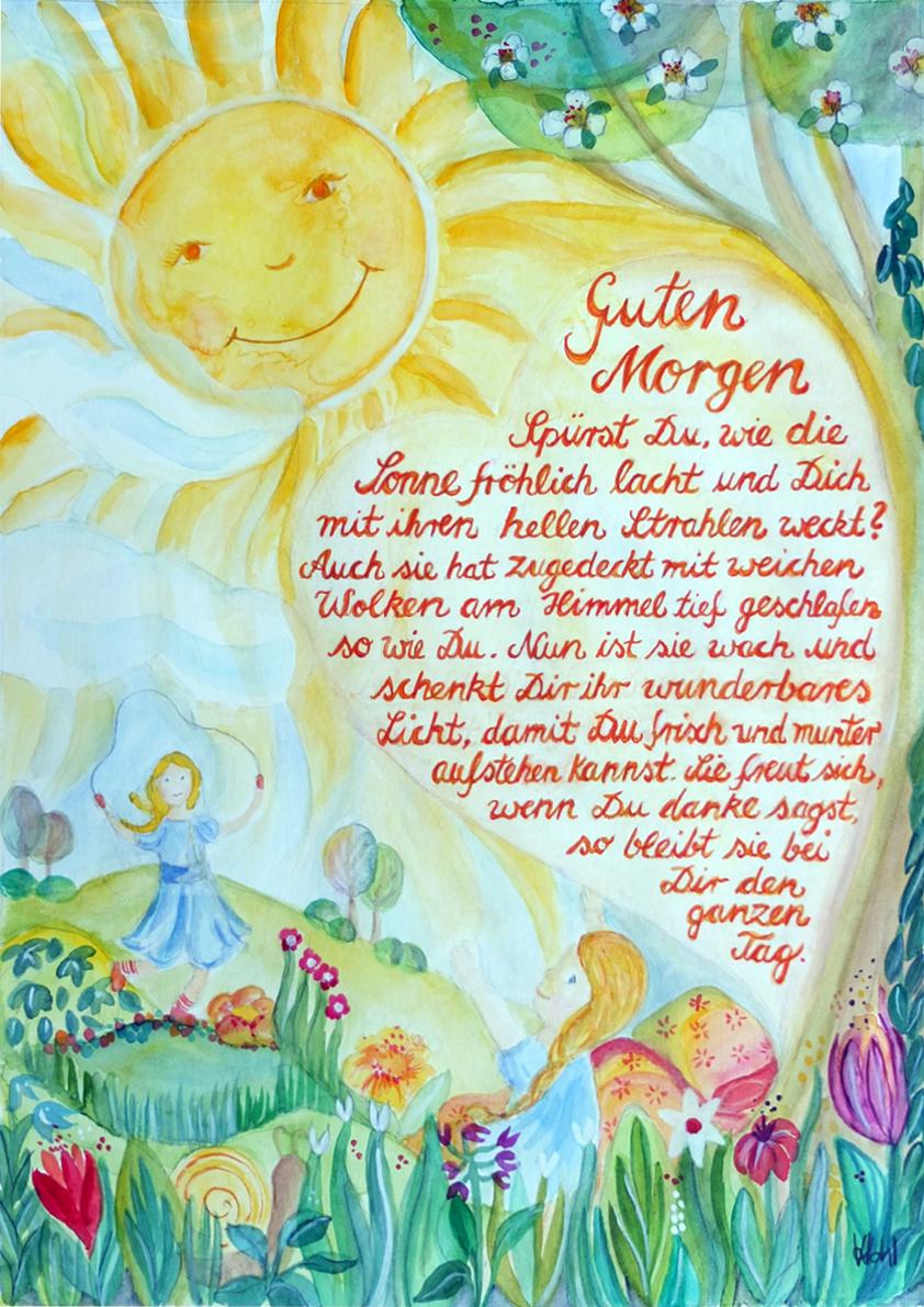 Textposter Kinderzimmer A3 Guten für Mädchen / Aquarell