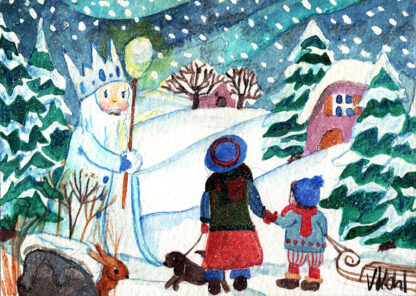 großes Winterkartenset/ Jahreszeitentisch waldofinspiriert/  Aquarell – Bild 5